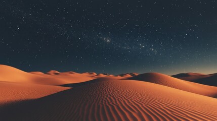 Naklejka premium Vast desert landscape under a starry night sky.