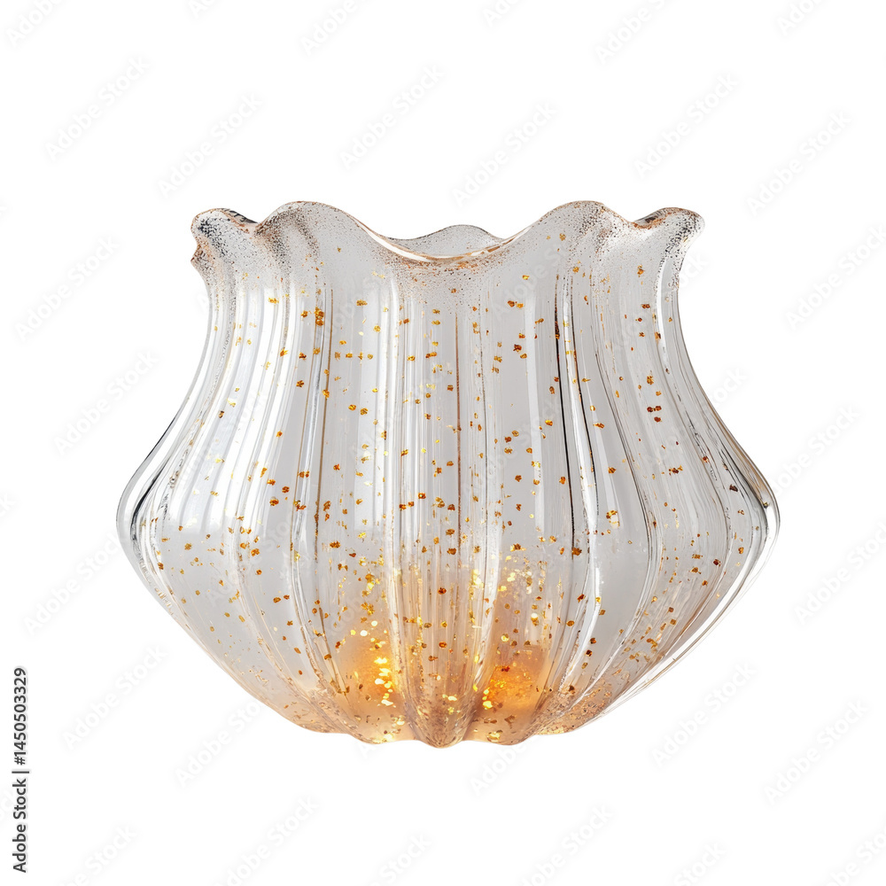 Poster elegant translucent glass vase with golden flecks, illuminating ambient glow and refined aesthetic o
