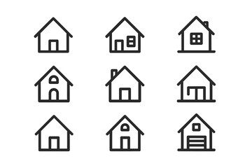Fototapeta premium Various simple house designs in a flat vector illustration showcasing different styles and structures