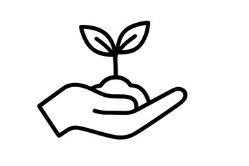Hand holding a small sprout representing growth and nurturing in a minimalist vector design