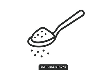 Flat vector illustration of a spoon with sugar granules falling from it while held over a surface