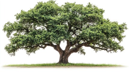 A fully-grown walnut tree, textured and wide, isolated on white