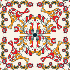 Decorative background illustration inspired from Korond, Transylvania traditional ceramics, tile works and pottery. Editable seamless vector pattern.