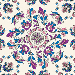 Decorative background illustration inspired from Korond, Transylvania traditional ceramics, tile works and pottery. Editable seamless vector pattern.