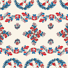 Decorative background illustration inspired from Korond, Transylvania traditional ceramics, tile works and pottery. Editable seamless vector pattern.