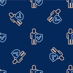 Line Healthy lifestyle icon isolated on isolated seamless pattern on blue background. Vector