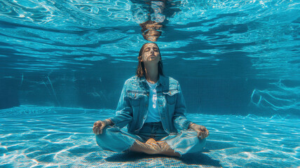 Calm Underwater Meditation Scene with Reflections — a detailed and modern 3D-style concept ideal for tech visuals, infographics, marketing materials, and futuristic digital presentations.