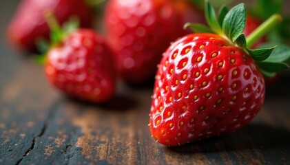 Close-up vibrant red strawberry, juicy detail, sweet, crop, texture