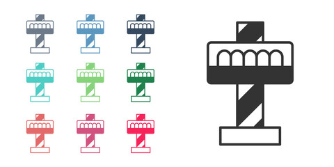 Black Attraction carousel icon isolated on white background. Amusement park. Childrens entertainment playground, recreation park. Set icons colorful. Vector