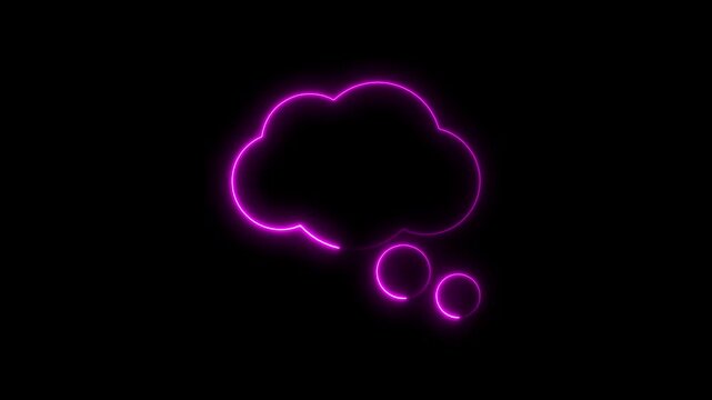 Animated neon pink thought bubble symbol against a black background