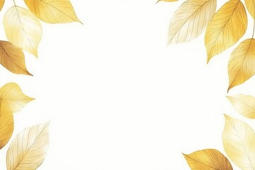 Golden leaves frame on white background