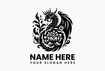 Ornate dragon-shaped crown intertwined with roses, royal vector emblem for luxury brands and gaming clans 