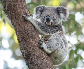 Obraz premium koala carefully moving from one tree to another,