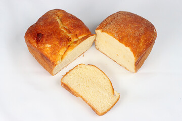 Homemade brioche on a white background
