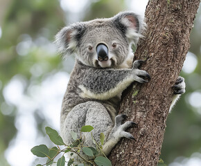 Obraz premium koala carefully moving from one tree to another,