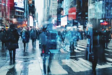 Obraz premium Digital city overlay on people in new york