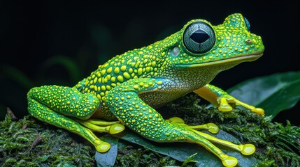 Obraz premium Vibrant green frog with speckled pattern
