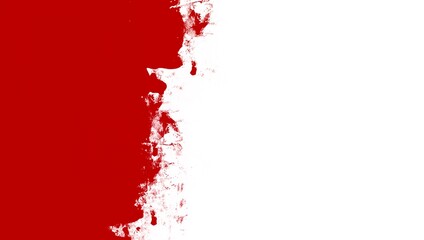 An abstract illustration featuring a blend of white and red, with splashes resembling paint or blood, creating a bold and dramatic visual effect