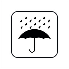 umbrella icon with raindrops, weather symbol, rain protection, vector illustration, black and white