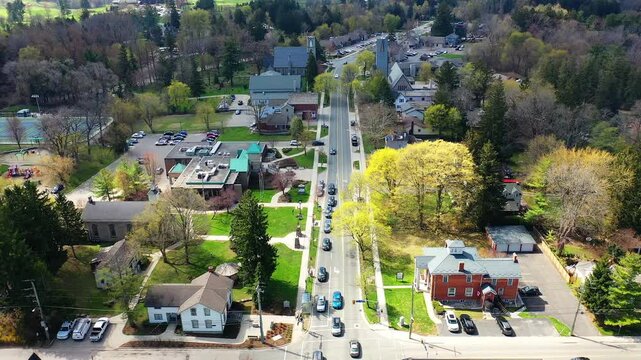 Aerial of Ancaster, Ontario, Canada on a early fall morning 4K