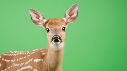 Fototapeta premium Fawn closeup on green background