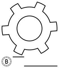 Gear shape symbolizing technology and process. Bitcoin logo evokes finance and blockchain. Ideal for cryptocurrency, fintech, automation, economy, innovation, engineering, flat simple metaphor