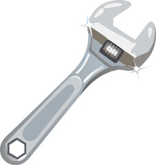 Obraz premium A silver wrench with detailed workshop engravings, lying on a blueprint with nuts and bolts