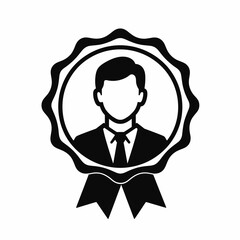 Award badge featuring a business man silhouette illustration  