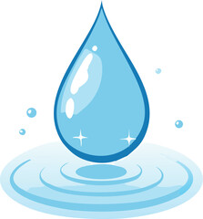 A single highly detailed water droplet falling into a pool with ripples, isolated on black