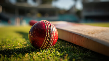 Cricket gear setup on playing ground — a detailed and modern 3D-style concept ideal for tech visuals, infographics, marketing materials, and futuristic digital presentations.