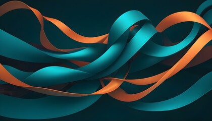 An elegant abstract composition with flowing teal and orange ribbons against a dark background.