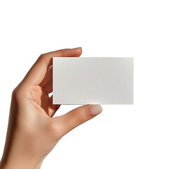 Obraz premium Close-Up of a Female Hand Holding a Blank White Business Card Isolated on Transparent Background for Branding and Identity Mockup