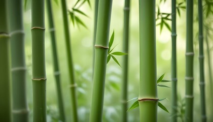 Obraz premium Close-up shot of vibrant green bamboo stalks creating a peaceful, serene natural scene.