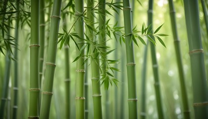 Fototapeta premium Beautiful view of a lush bamboo forest, with vibrant green stalks and leaves