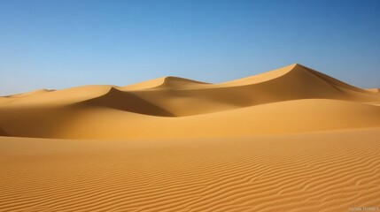 Wavy sand dunes in desert landscape