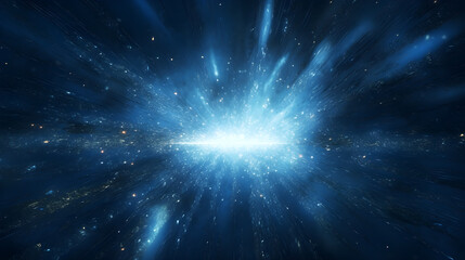 A blue and white starry night sky with a bright blue star in the center.