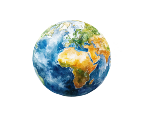 Dynamic earth natural environment watercolor global conceptual view isolated on transparent background