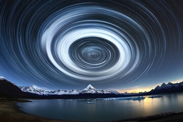 Starry Spiral Over Mountain Lake