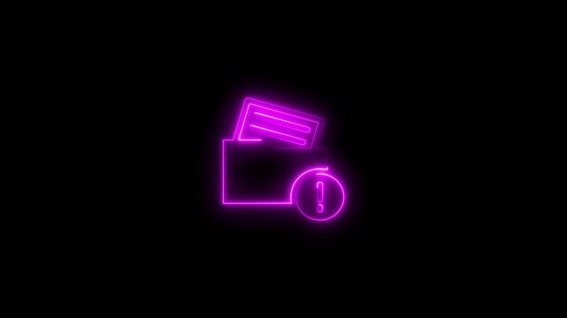Animated neon folder icon with exclamation point for data warning and error