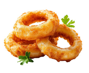 Crispy fried onion rings restaurant kitchen food bright isolated on transparent background
