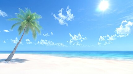 Fototapeta premium Tropical beach paradise with palm tree and sunshine