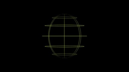Animated yellow grid globe outline concept representing global connections against black background - Powered by Adobe