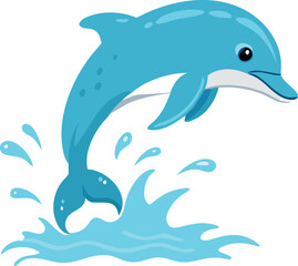 Obraz premium A playful dolphin jumping out of the water creating splashes, under a bright sunny sky