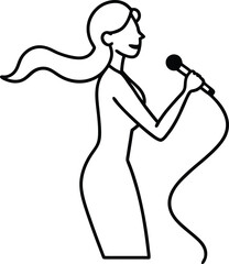 Performer singing captured in continuous line art drawing style radiating expression and rhythm ideal for entertainment graphics and artistic musical depictions
