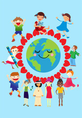 composition with happy, joyful children of the world