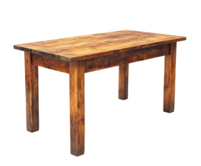 Rustic wooden table home interior furniture showcase warm atmosphere side view isolated on transparent background