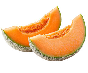 Fresh cantaloupe slices kitchen counter food bright light view isolated on transparent background