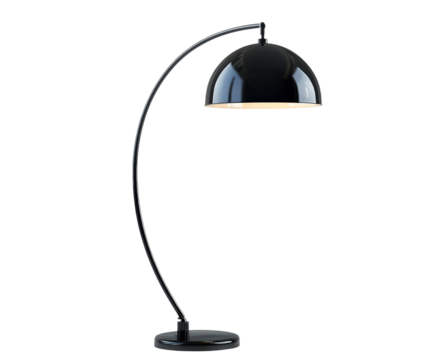 Stylish black floor lamp in modern interior home minimalist design isolated on transparent background