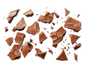 Cracked chocolate pieces home kitchen food lighting isolated on transparent background