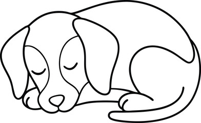 Relaxed dog illustration in continuous line art drawing style curled up in sleep conveying warmth and comfort great for animal lover artwork and cozy pet visuals